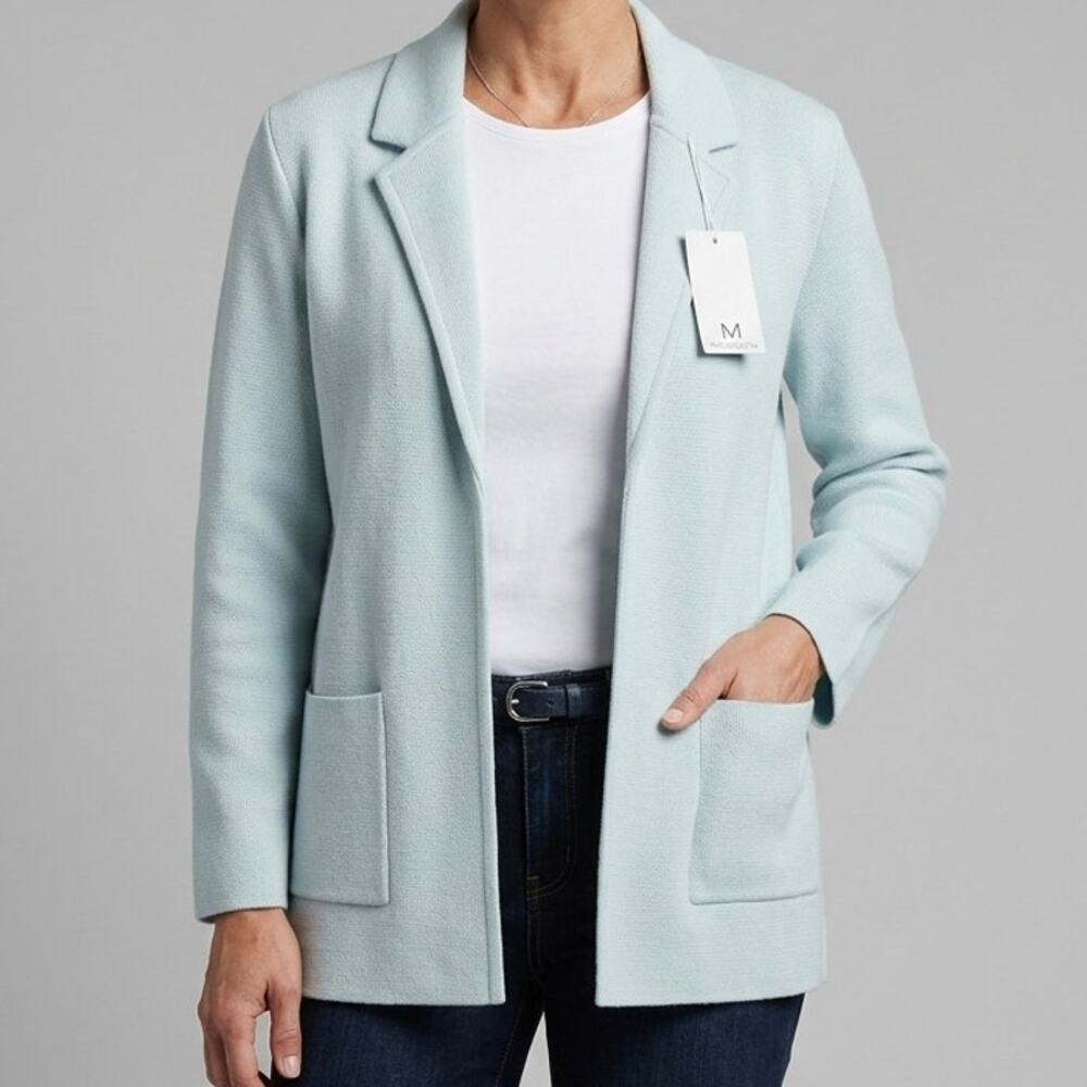 Magaschoni Open Front Knit Blazer Cardigan Light Blue NWT Womens Medium